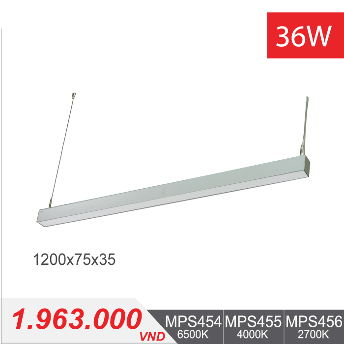 Đèn LED Thanh Treo 36W (1200x75x35) - MPS454/MPS455/MPS456